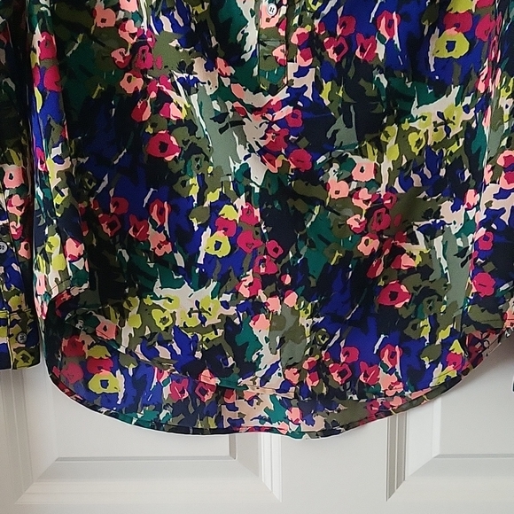 J.Crew Floral Abstract Print Tunic Blouse Green & Blue Long Sleeve Women Size M - Picture 7 of 7